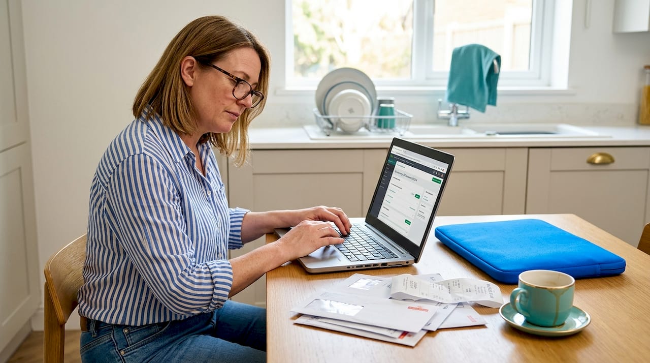 Business owner using laptop for digital tax entry
